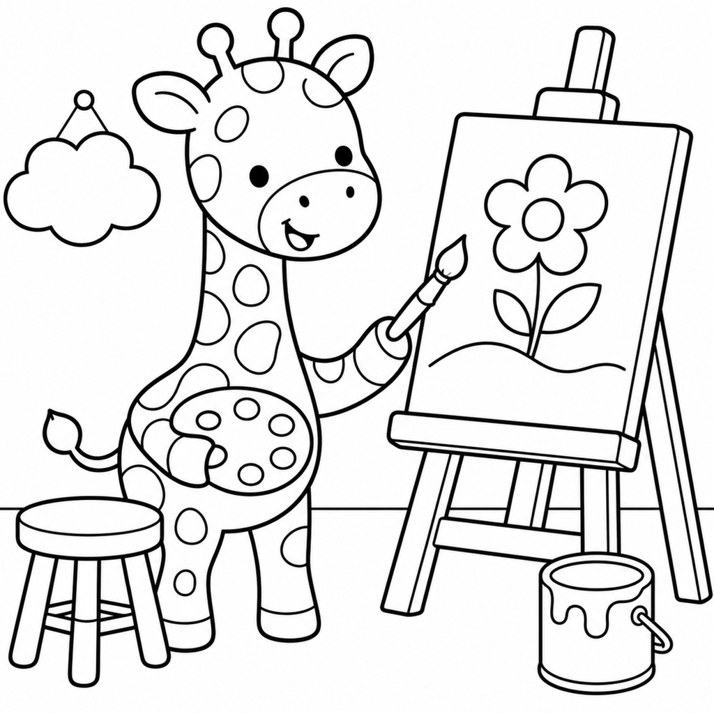 Little Giraffe Art Coloring Book – 30 Cute & Easy Coloring Pages for Kids | Printable PDF