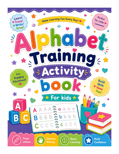 Couverture du livre de coloriage ABC pour enfants, partie du kids coloring books bundle, avec illustrations colorées.