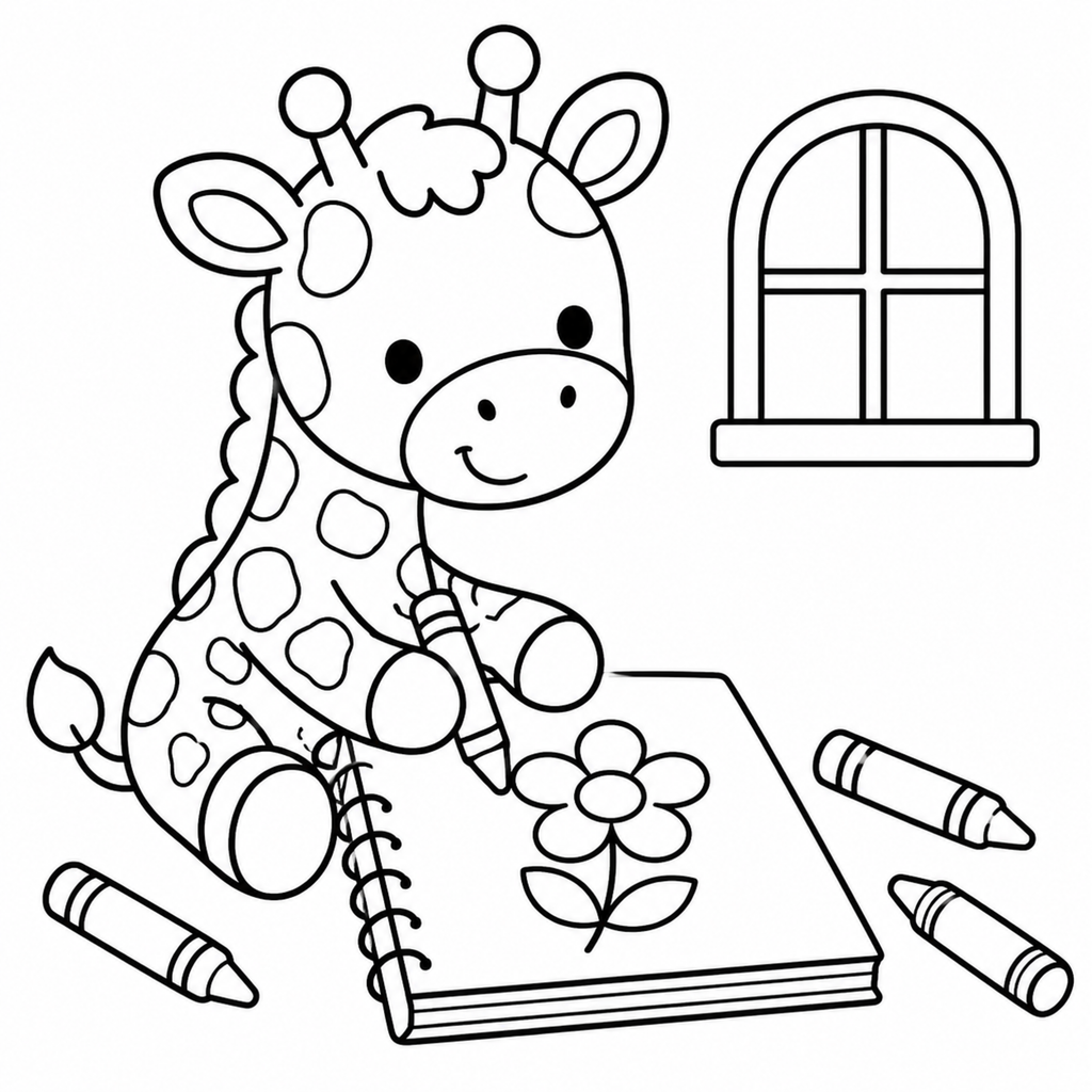 Little Giraffe Art Coloring Book – 30 Cute & Easy Coloring Pages for Kids | Printable PDF