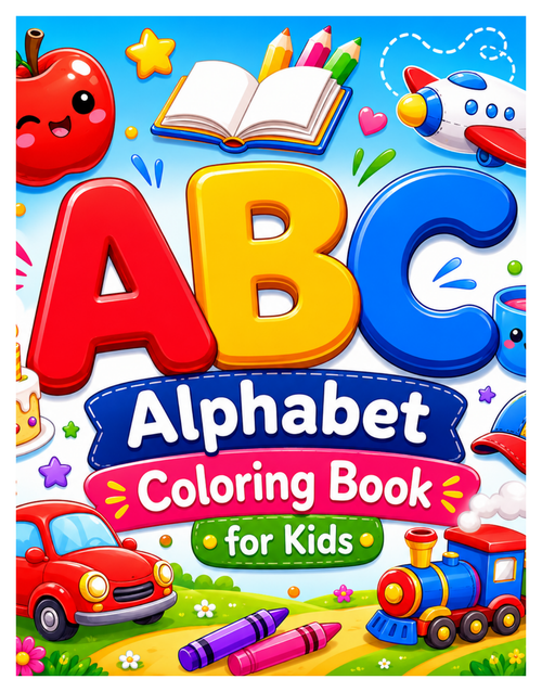 Couverture du livre de coloriage ABC pour enfants, partie du kids coloring books bundle, avec illustrations colorées.