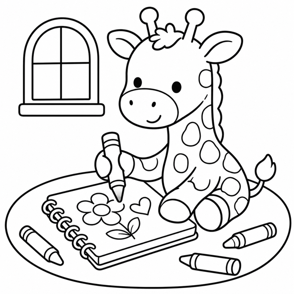 Little Giraffe Art Coloring Book – 30 Cute & Easy Coloring Pages for Kids | Printable PDF