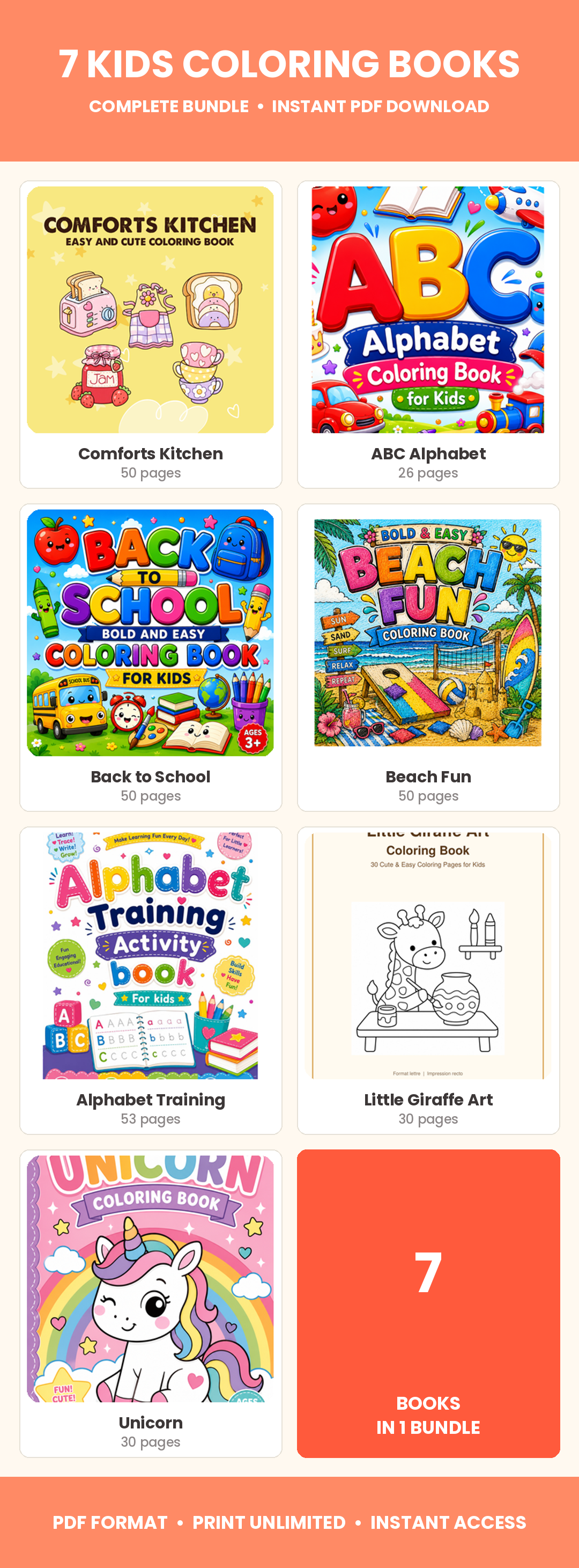 Couverture du livre de coloriage ABC pour enfants, partie du kids coloring books bundle, avec illustrations colorées.