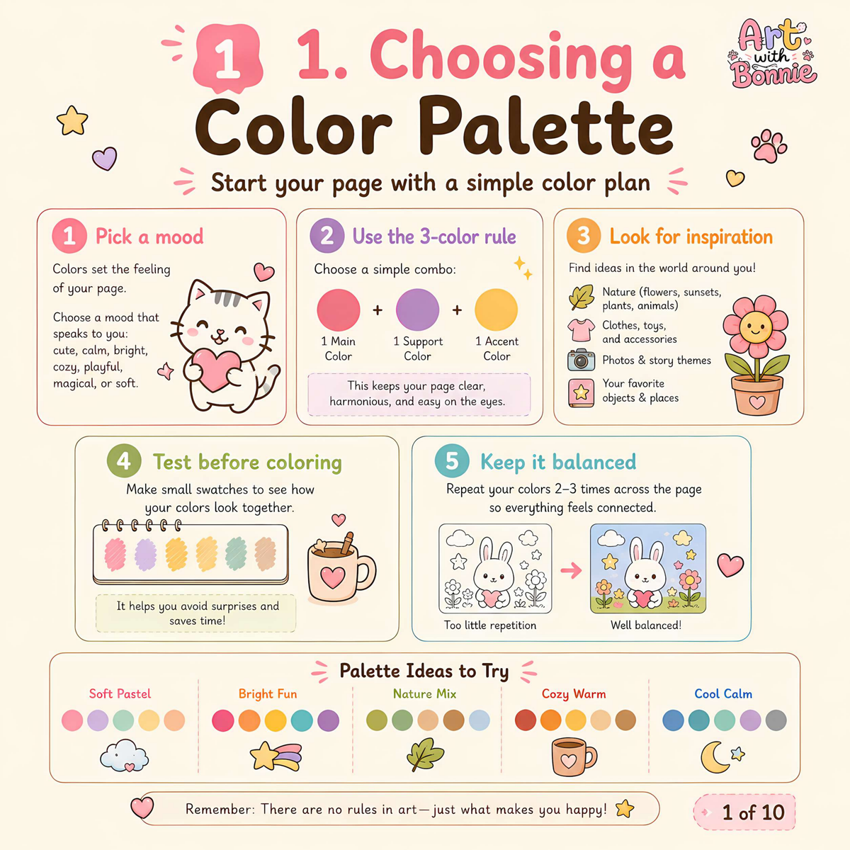 Guide on choosing a color palette for the Cozy Cat Coloring Book with tips and inspiration for coloring.